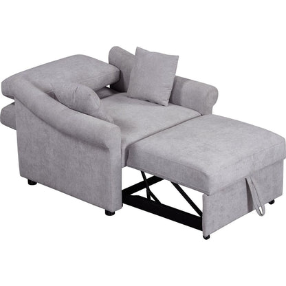 Chenille Convertible Sleeper Chair with Adjustable Backrest, 3 IN 1 Lounger Chair Turns Into Bed, Single Bed for Living Room, Gray