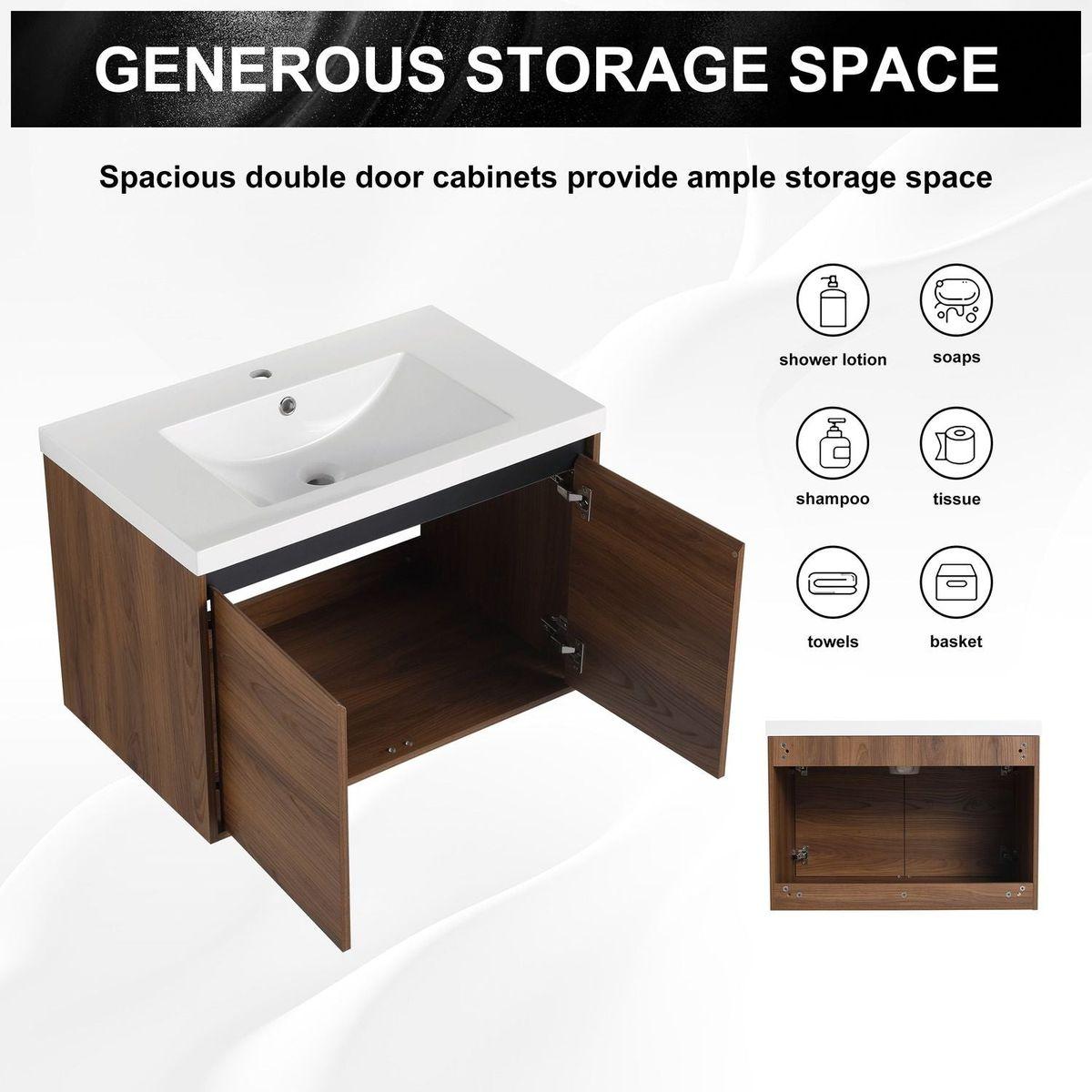 LEVISTAR Brown 30 Inch Bathroom Vanity with resin Countertop Sink, 2 Doors Bathroom Cabinet Set