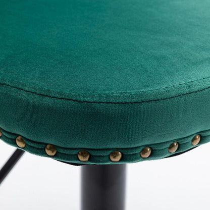 Swivel Velvet Barstools Adjusatble Seat Height from 25-33 Inch,17.7inch base, Modern Upholstered Bar Stools with Backs Comfortable Tufted for Home Pub and Kitchen Island,Green,Set of 2