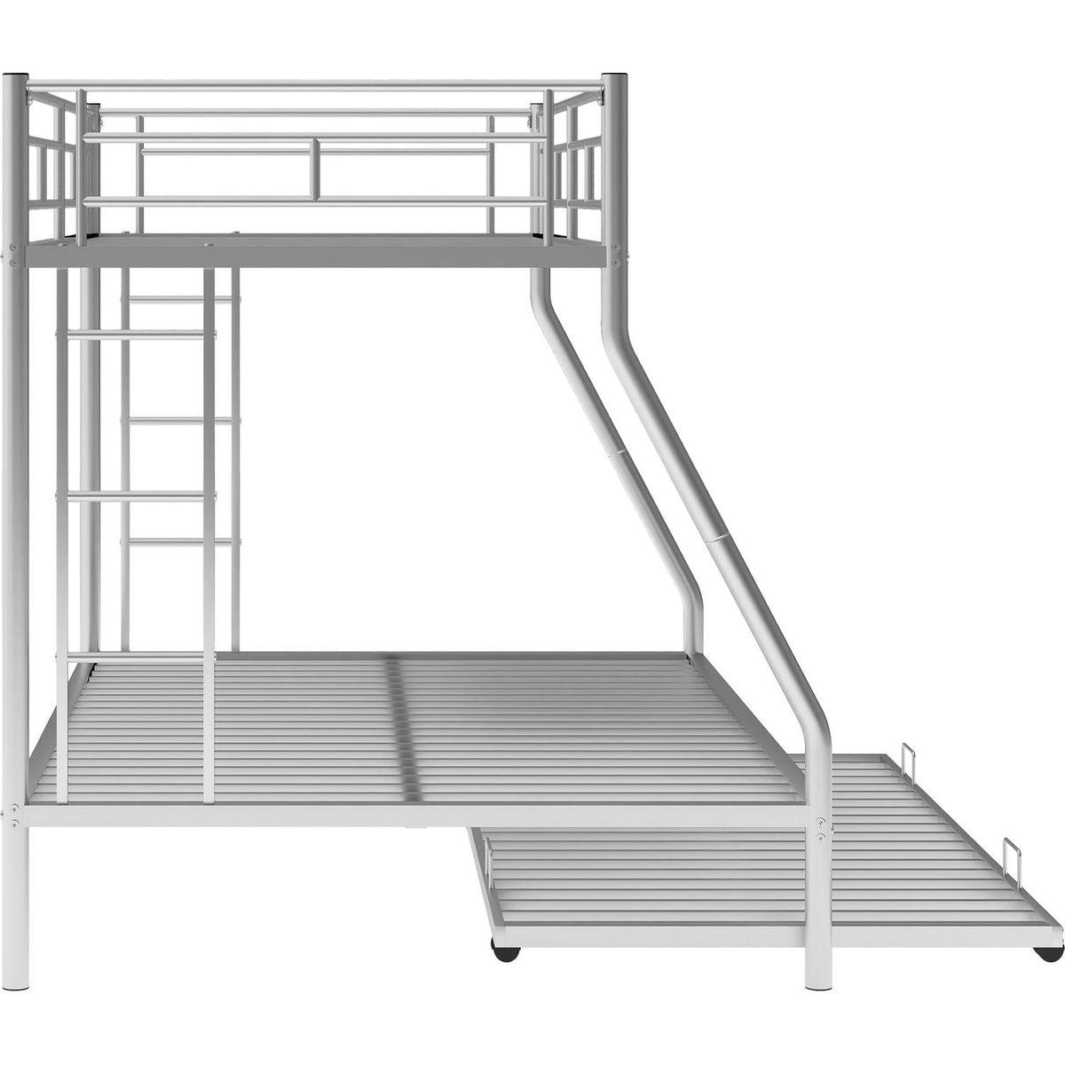 Twin over Full Bed with Sturdy Steel Frame, Bunk Bed with Twin Size Trundle, Two-Side Ladders, Silver