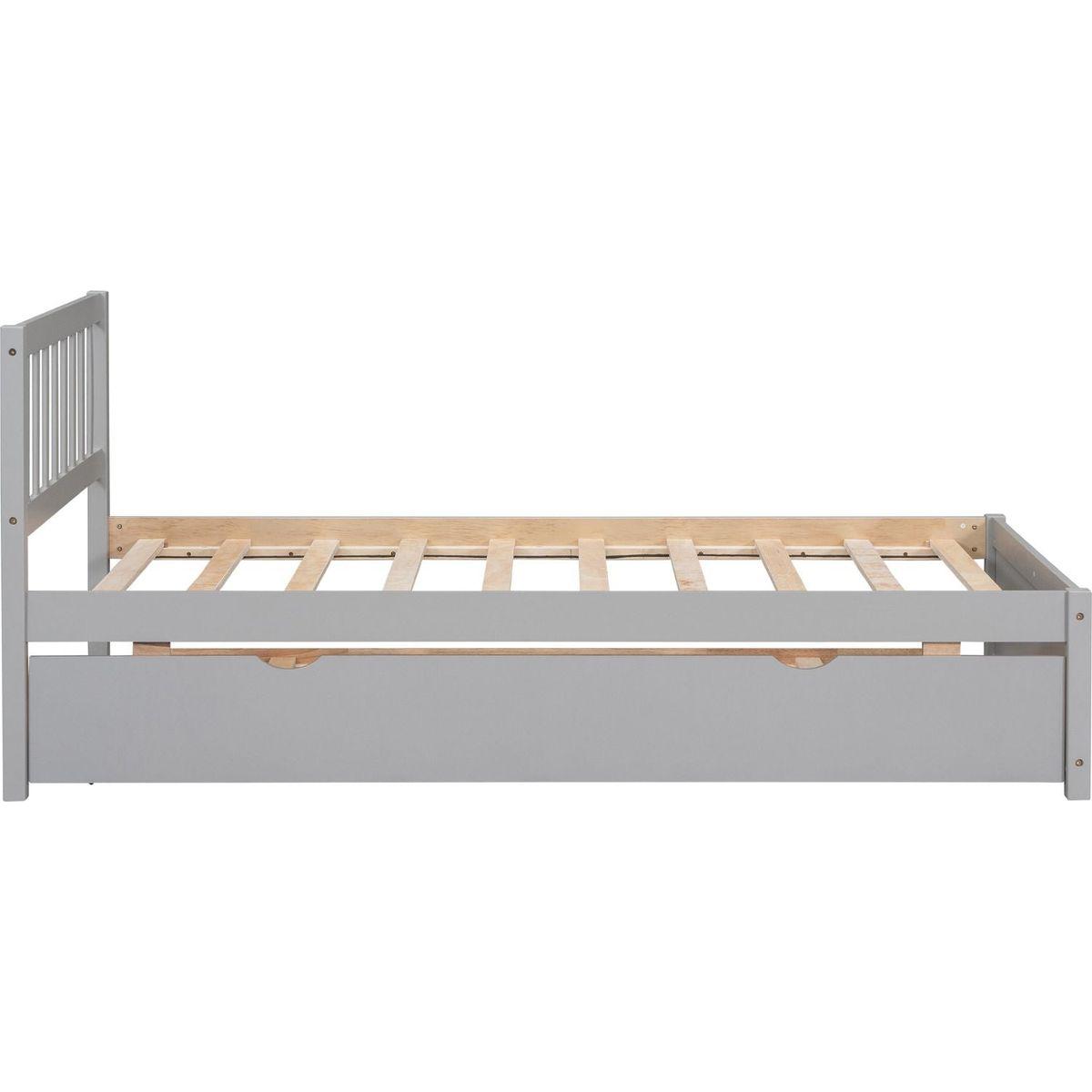 Modern Design Wooden Twin Size Platform Bed Frame with Trundle for Grey Color