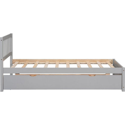 Modern Design Wooden Twin Size Platform Bed Frame with Trundle for Grey Color