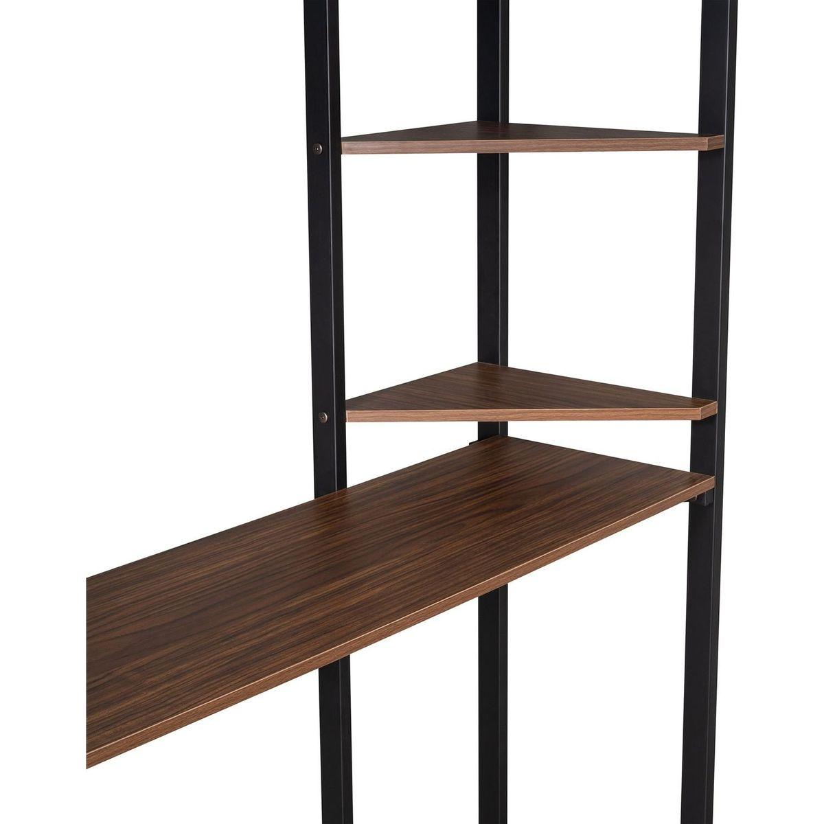 Full Size Metal Loft Bed with 2 Shelves and one Desk, Black