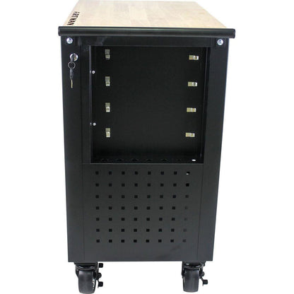 4 DRAWERS MULTIFUNCTIONAL TOOL CART WITH WHEELS AND WOODEN TOP-BLACK