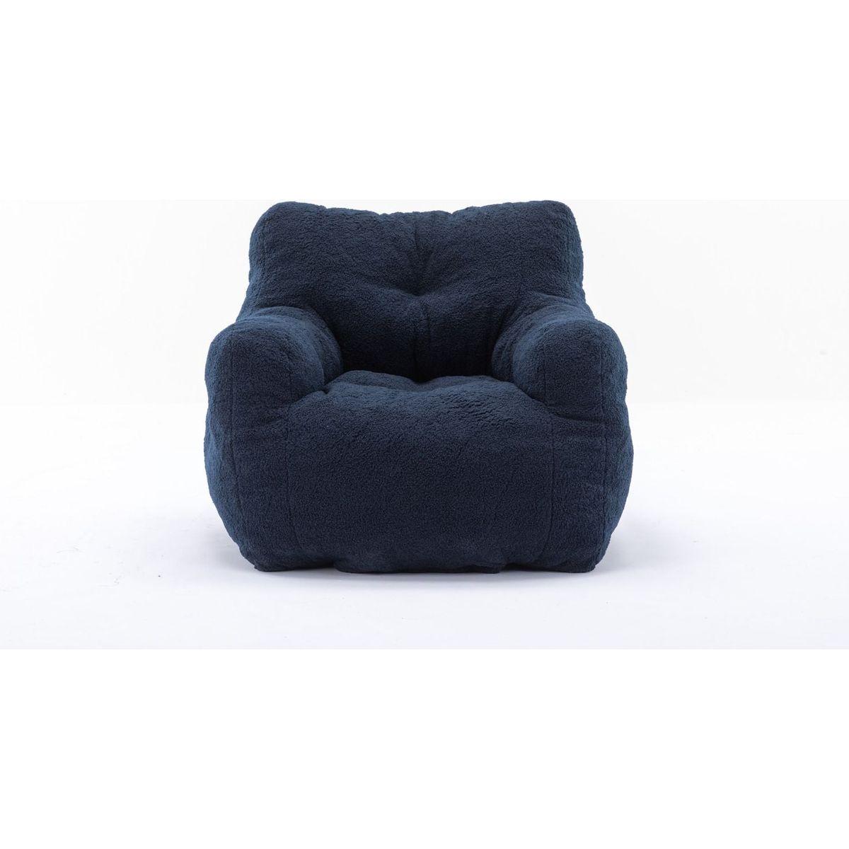 Soft Tufted Foam Bean Bag Chair With Teddy Fabric Dark Blue