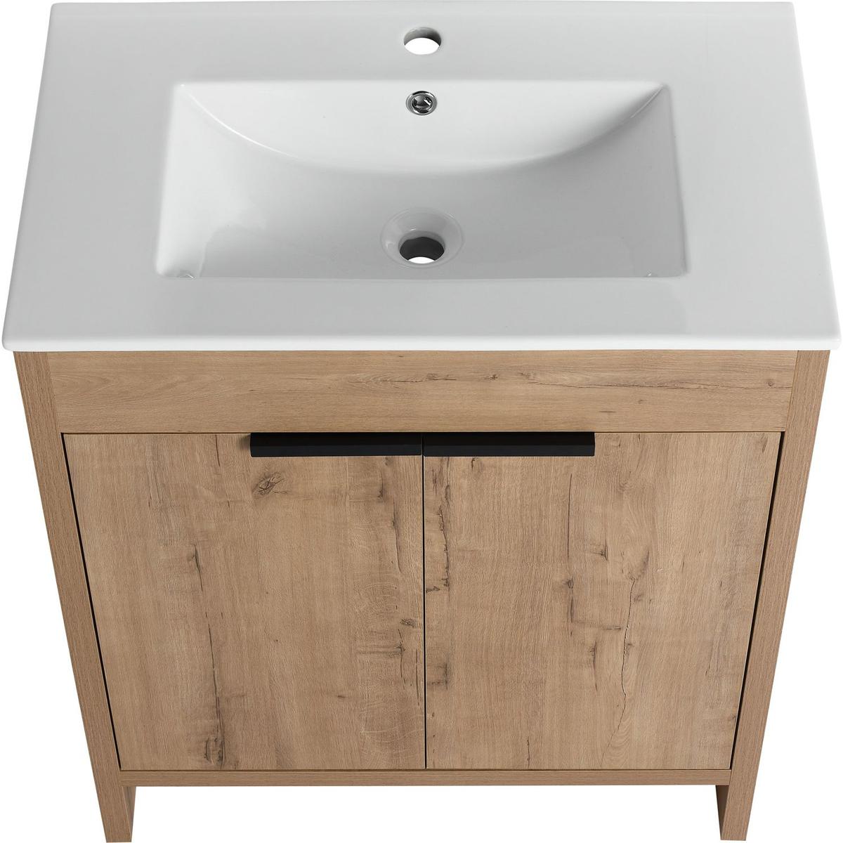 30" Freestanding Bathroom Vanity with White Ceramic Sink & 2 Soft-Close Cabinet Doors ((KD-PACKING),BVB02430IMO-