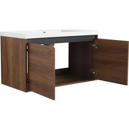 LEVISTAR Brown 36 Inch Bathroom Vanity with resin Countertop Sink, 2 Doors Bathroom Cabinet Set