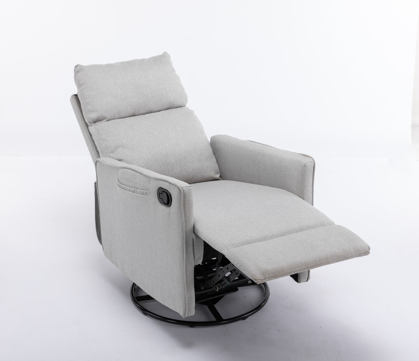 Cotton Linen Fabric Swivel Rocking Chair Glider Rocker Recliner Nursery Chair With Adjustable Back And Footrest For Living Room Indoor,Light Gray