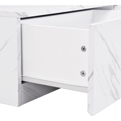 TV Stand with Faux Marble and Walnut Wood Grain Finish for TVs up to 88", Modern Free-Combination Entertainment Center with 4 Storage Drawers for Living Room, White