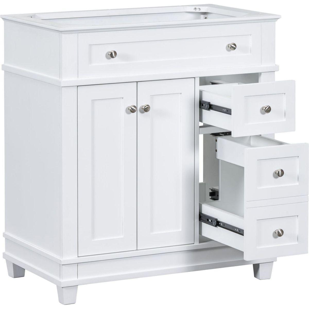 30" Bathroom Vanity Cabinet without Sink, Free Standing Vanity with 2 Drawers& Soft Closing Doors, Solid Wood Frame Bathroom Cabinet, White (NOT INCLUDE SINK)