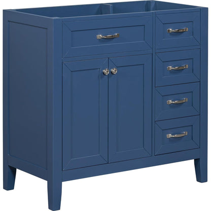 36" Bathroom Vanity without Sink, Cabinet Base Only, Bathroom Cabinet with Drawers, Solid Frame and MDF Board, Blue