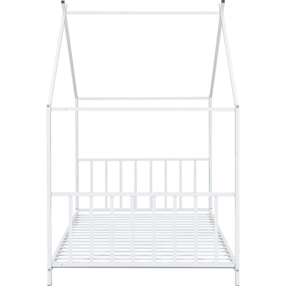 Twin Size Metal House Platform Bed, White