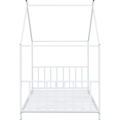 Twin Size Metal House Platform Bed, White