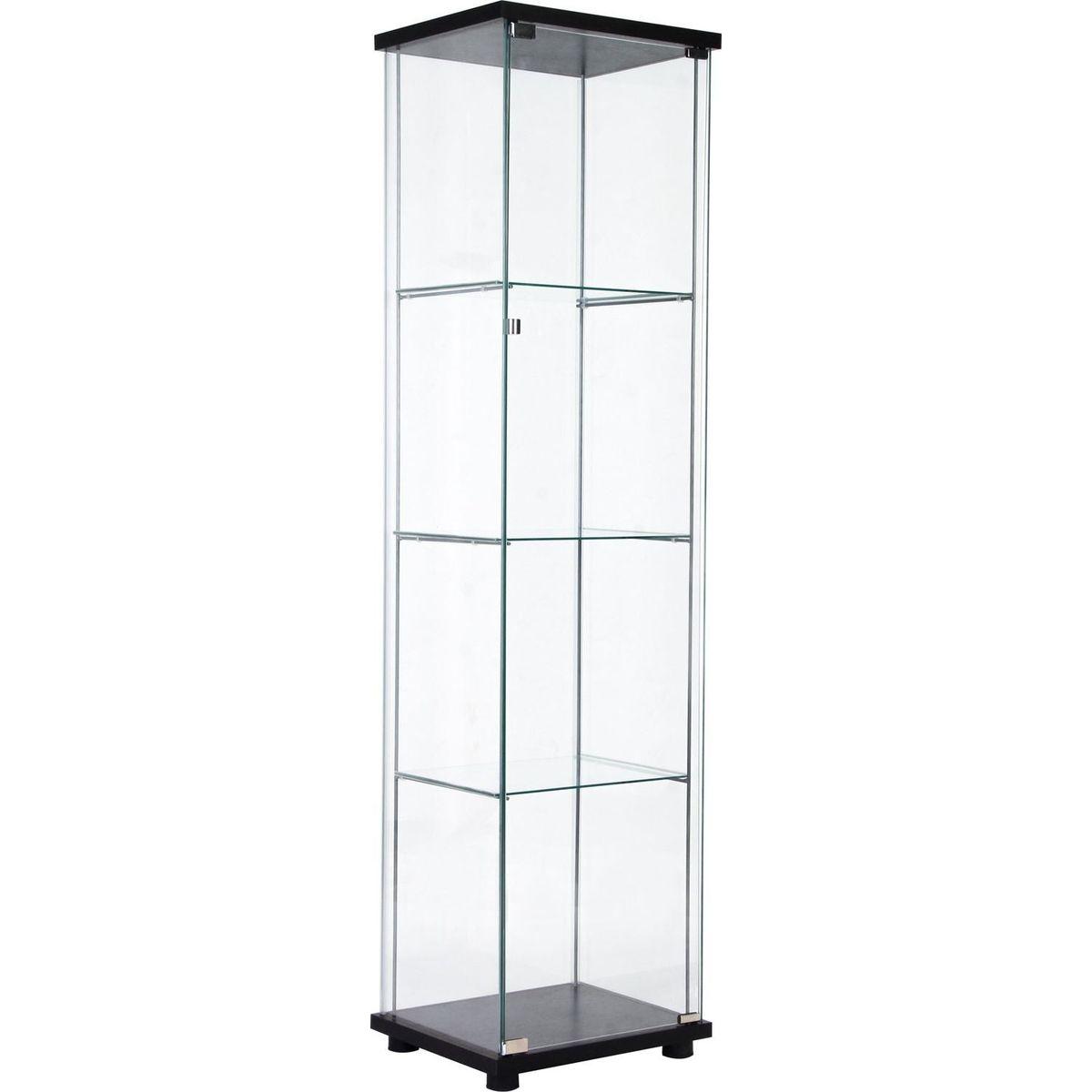 One Door Glass Cabinet Glass Display Cabinet with 4 Shelves, Black