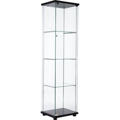 One Door Glass Cabinet Glass Display Cabinet with 4 Shelves, Black