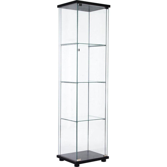 One Door Glass Cabinet Glass Display Cabinet with 4 Shelves, Black