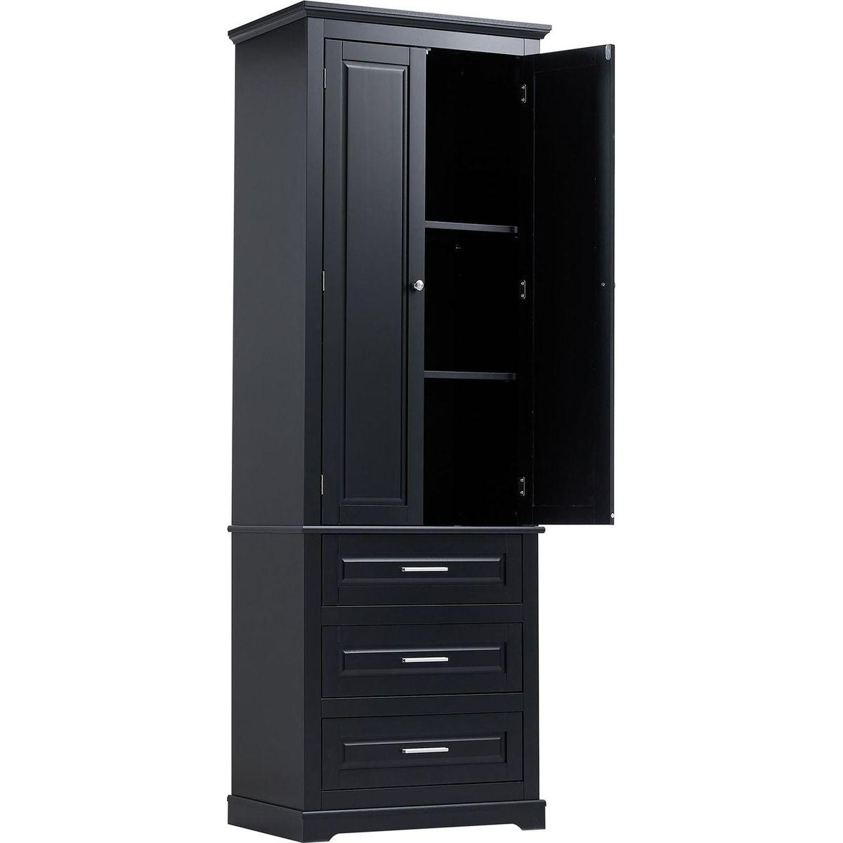 Tall Storage Cabinet with Three Drawers for Bathroom/Office, Black