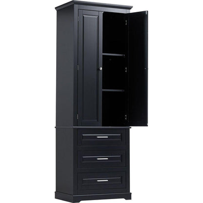 Tall Storage Cabinet with Three Drawers for Bathroom/Office, Black