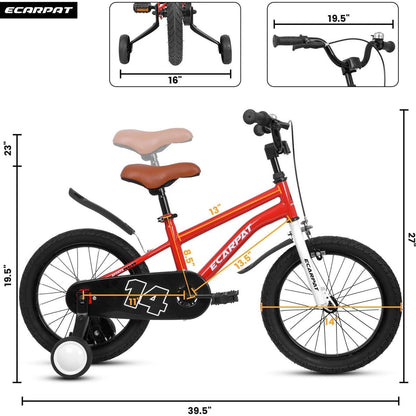 Kids Bike 14 inch for Boys & Girls with Training Wheels, Freestyle Kids' Bicycle with fender.