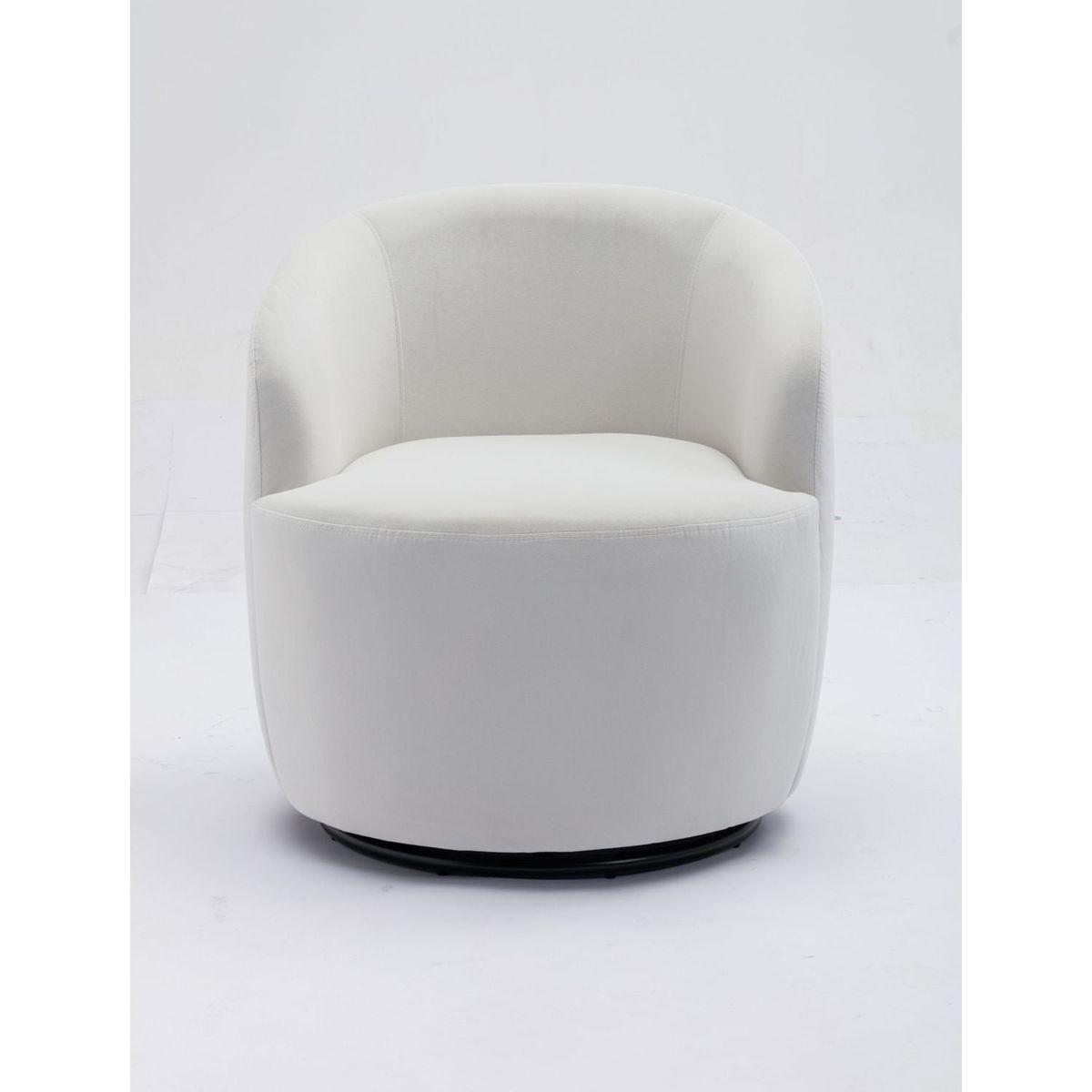 Velvet Fabric Swivel Accent Armchair Barrel Chair With Black Powder Coating Metal Ring,White