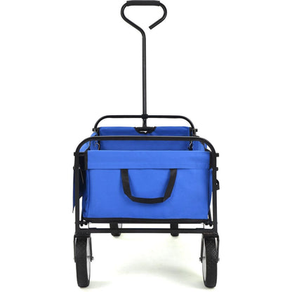 Folding Wagon Garden Shopping Beach Cart (Blue)