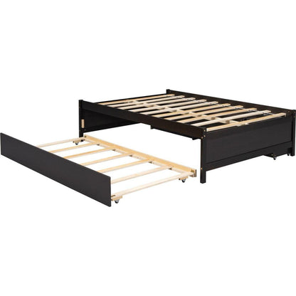 Versatile Full Bed with Trundle,Under bed Storage Box and Nightstand .Espresso