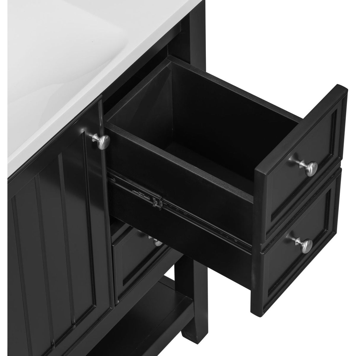 36" Bathroom Vanity with Sink Combo, One Cabinet and Three Drawers, Solid Wood and MDF Board, Black