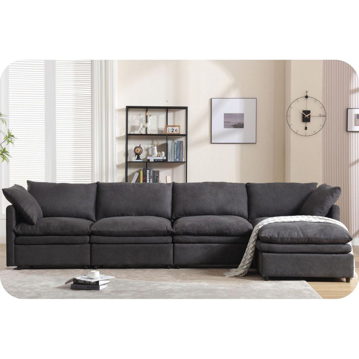 Modern U-shaped Sectional Sofa, 5-seat Upholstered Sofa Furniture,Sleeper Sofa Couch with Chaise Lounge for Living Room,Apartment,Dark Gray,Polyester