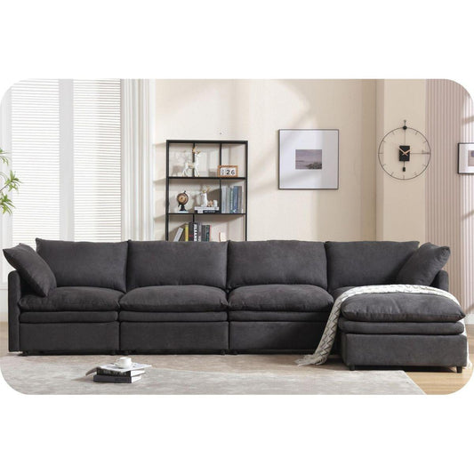 Modern U-shaped Sectional Sofa, 5-seat Upholstered Sofa Furniture,Sleeper Sofa Couch with Chaise Lounge for Living Room,Apartment,Dark Gray,Polyester