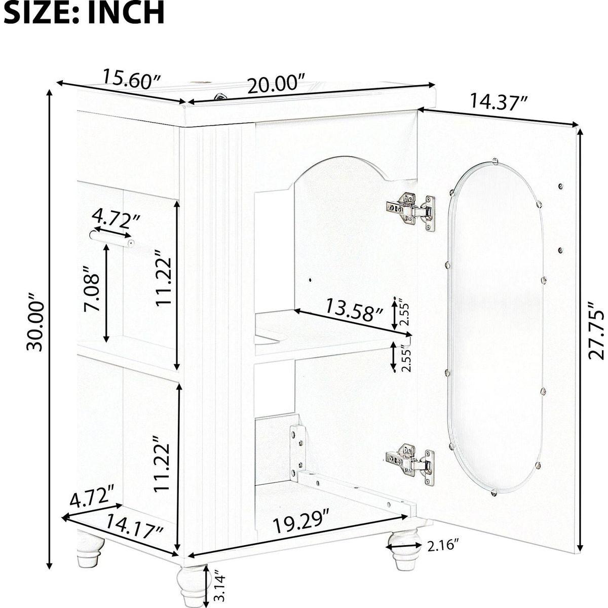 20" Bathroom Vanity with Sink, Bathroom Vanity Cabinet with Two-tier Shelf, Adjustable Shelf, Solid Wood and MDF, White