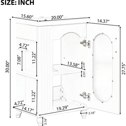 20" Bathroom Vanity with Sink, Bathroom Vanity Cabinet with Two-tier Shelf, Adjustable Shelf, Solid Wood and MDF, White