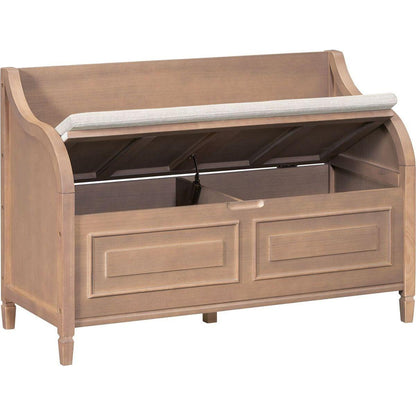 Rustic Style Solid wood Entryway Multifunctional Storage Bench with Safety Hinge (Brown+ Beige)