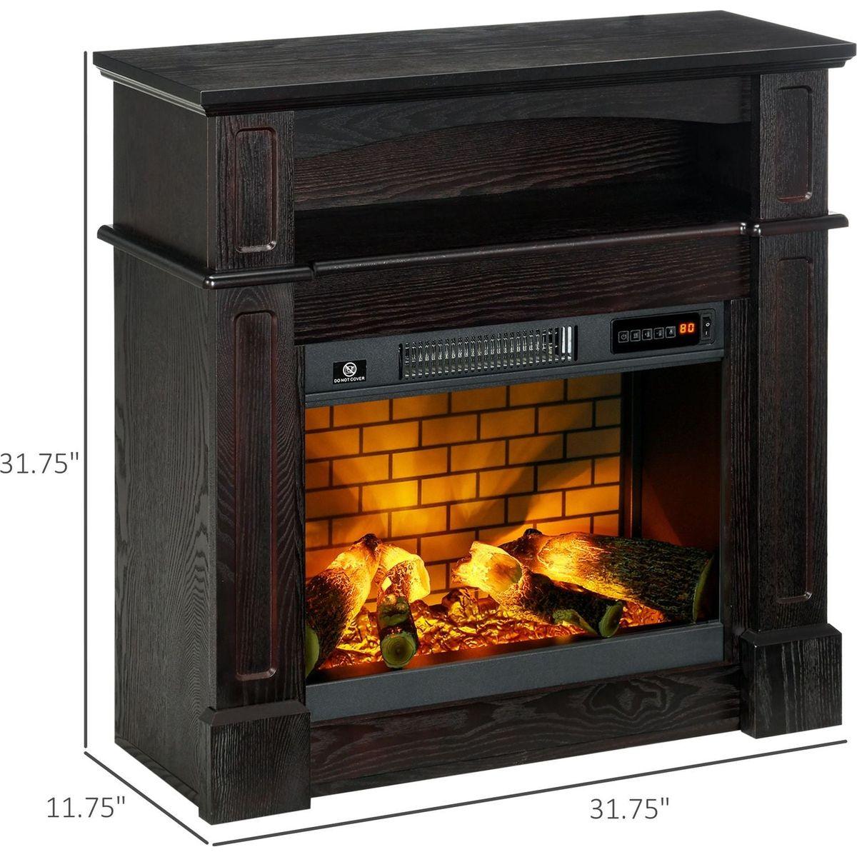 32" Electric Fireplace with Mantel, Freestanding Heater with LED Log Flame, Shelf and Remote Control, 700W/1400W, Brown