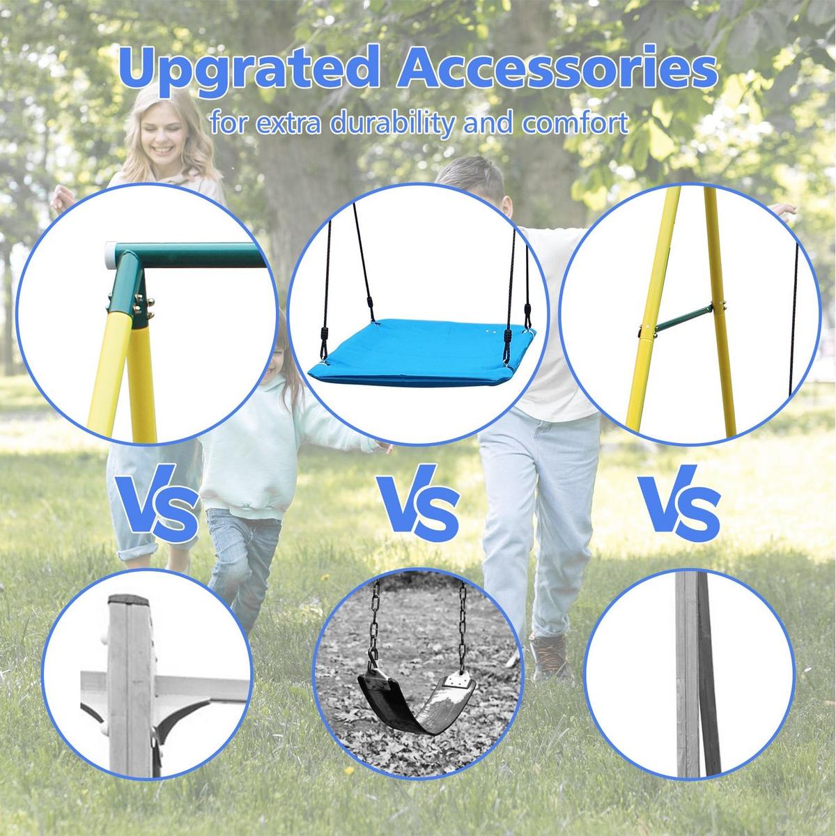 Indoor/Outdoor Metal Swing Set with Safety Belt for Backyard