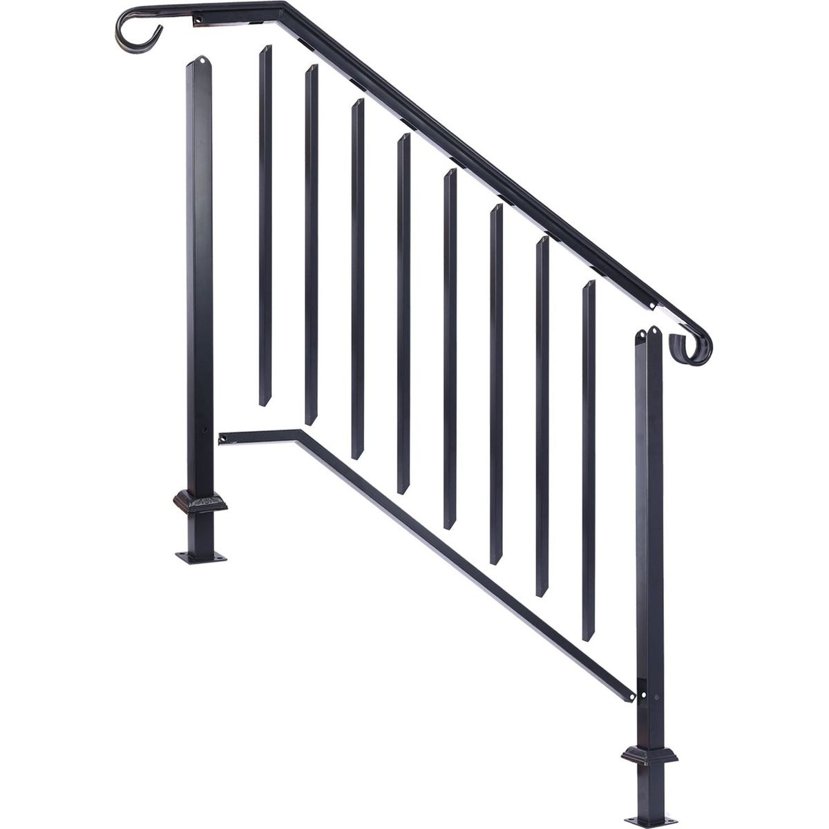 Handrails for Outdoor Steps, Fit 3 or 4 Steps Outdoor Stair Railing, Picket#3 Wrought Iron Handrail, Flexible Porch Railing, Black Transitional Handrails for Concrete Steps or Wooden Stairs