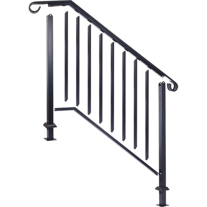 Handrails for Outdoor Steps, Fit 3 or 4 Steps Outdoor Stair Railing, Picket#3 Wrought Iron Handrail, Flexible Porch Railing, Black Transitional Handrails for Concrete Steps or Wooden Stairs