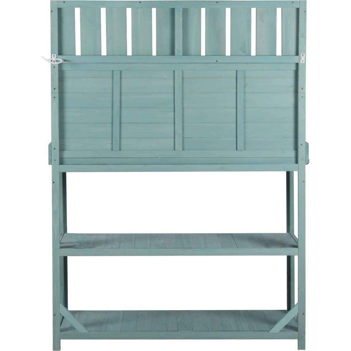 65" Large Wooden Farmhouse Rustic Outdoor Potting Bench Table, Patio Workstation, Garden Potting Bench with 4 Storage Shelves and Side Hook,Green