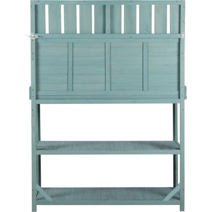 65" Large Wooden Farmhouse Rustic Outdoor Potting Bench Table, Patio Workstation, Garden Potting Bench with 4 Storage Shelves and Side Hook,Green