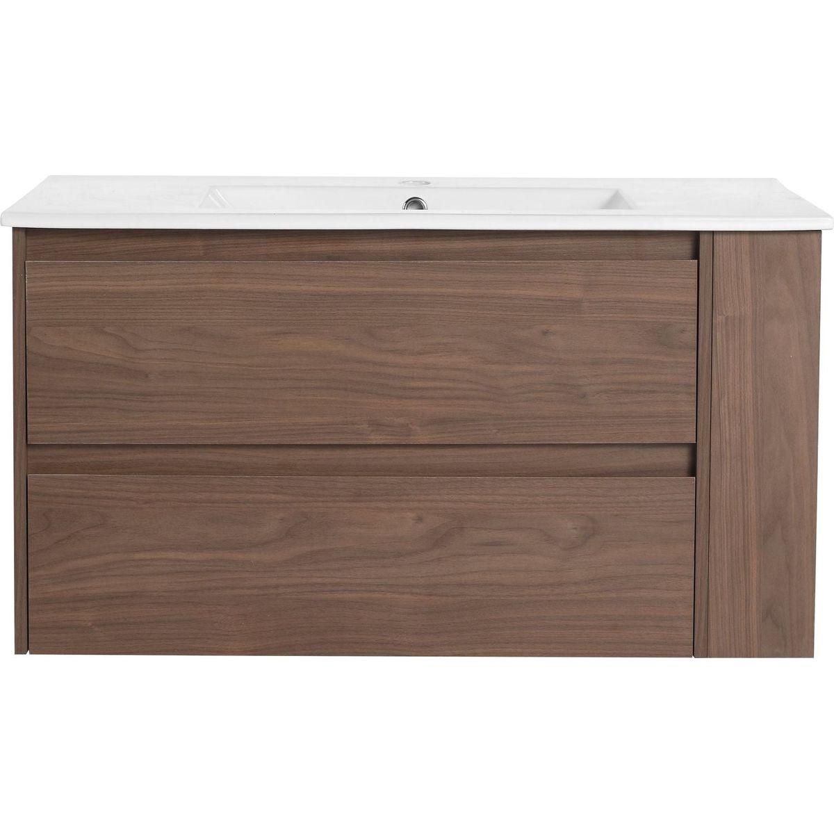 36" Wall Mounting Bathroom Vanity With Ceramic Sink, Soft Close Drawer