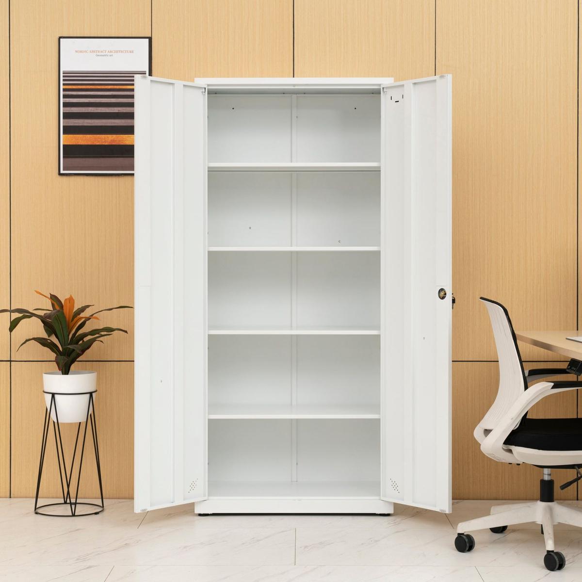 High Storage Cabinet with 2 Doors and 4 Partitions to Separate 5 Storage Spaces, Home/ Office Design