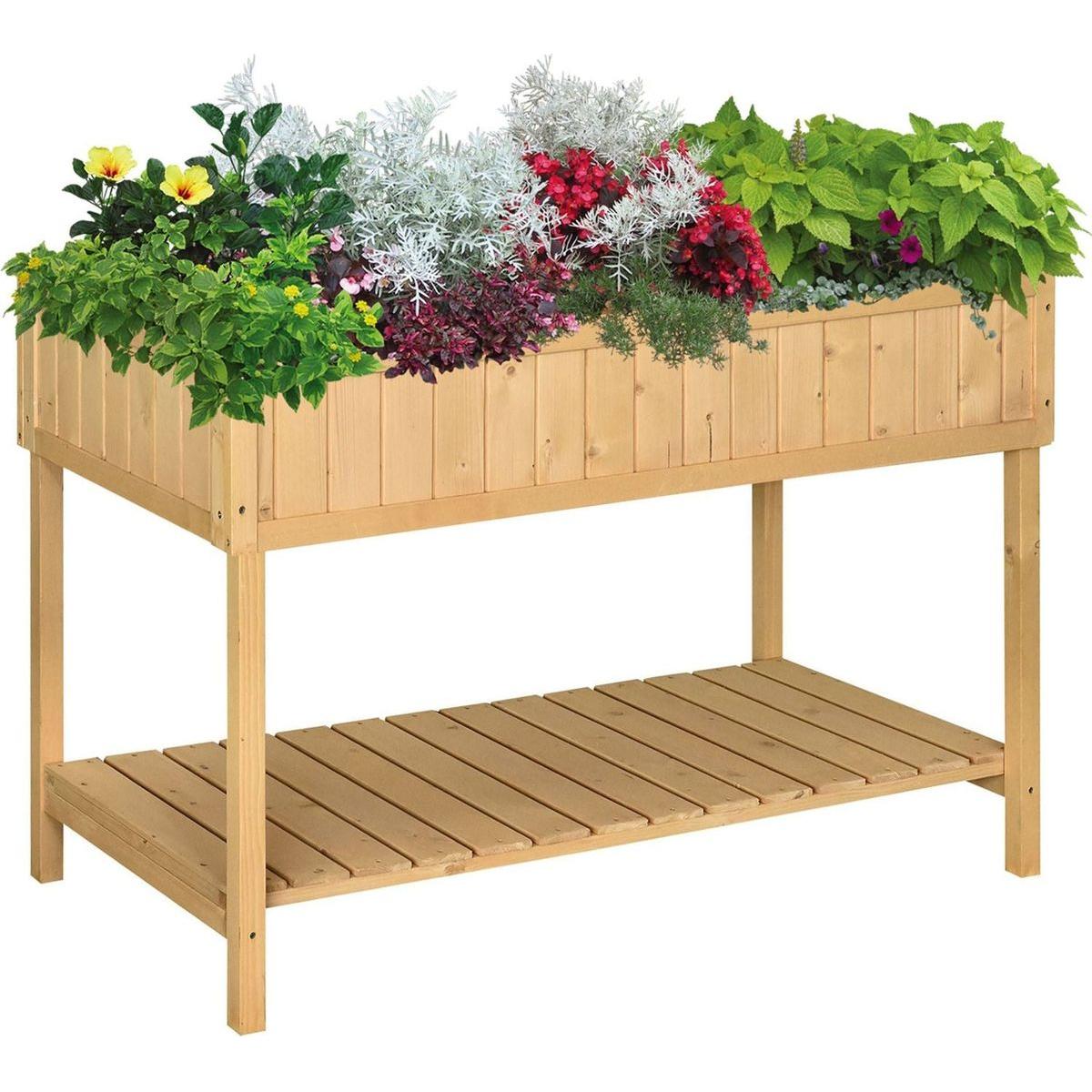 43x18x30in Raised Garden Bed with 8 Pockets and Shelf, Wooden Elevated Planter Box with Legs to Grow Herbs, Vegetables, and Flowers, Natural - Streamdale Furniture