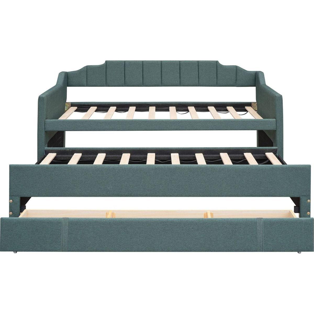 Twin Size Upholstered Daybed with Trundle and Three Drawers,Green