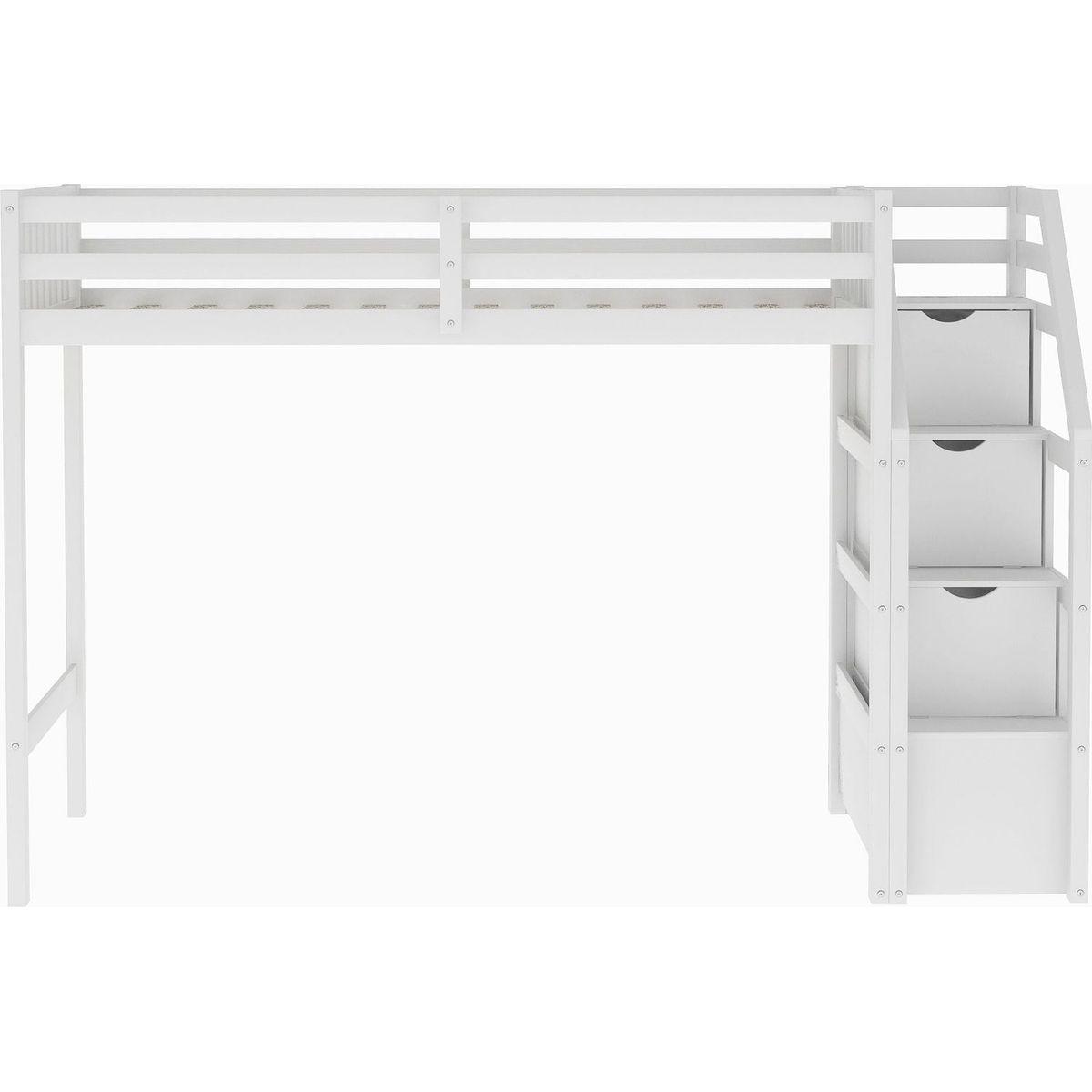 Twin over Full Loft Bed with Staircase,White