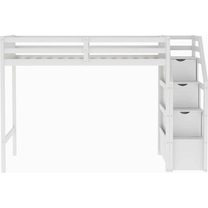 Twin over Full Loft Bed with Staircase,White