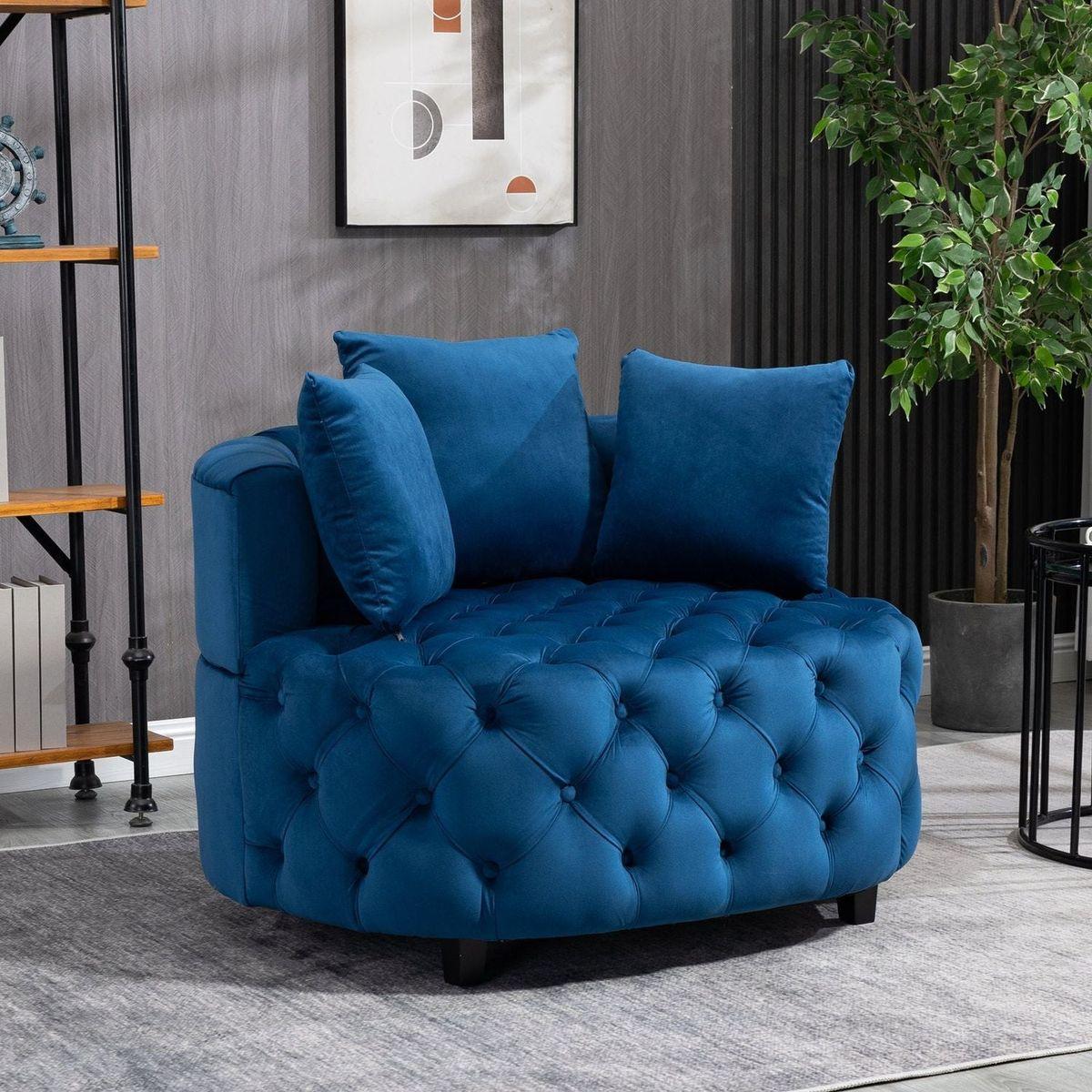 Accent Chair / Classical Barrel Chair for living room / Modern Leisure Sofa Chair (Blue)