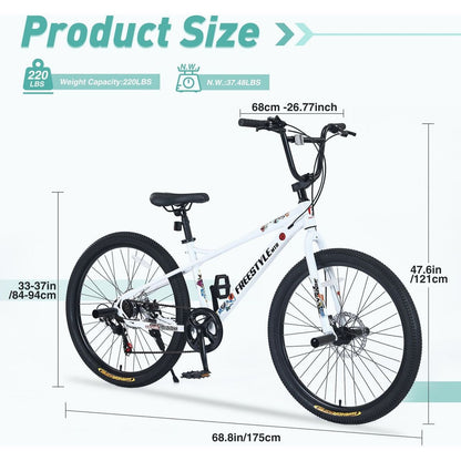 Freestyle Kids Bike Double Disc Brakes 26 Inch Children's Bicycle for Boys Girls Age 12+ Years