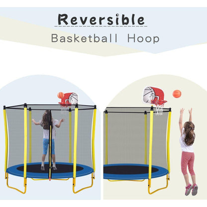 5.5FT Trampoline for Kids - 65" Outdoor & Indoor Mini Toddler Trampoline with Enclosure, Basketball Hoop and Ball Included