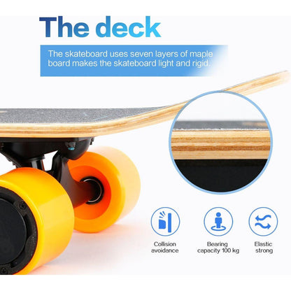 Small Electric Skateboard with Remote Control, 350W, Max 10 MPH, 7 Layers Maple E-Skateboard, load up to 100kg for Adult, Teens, and Kids