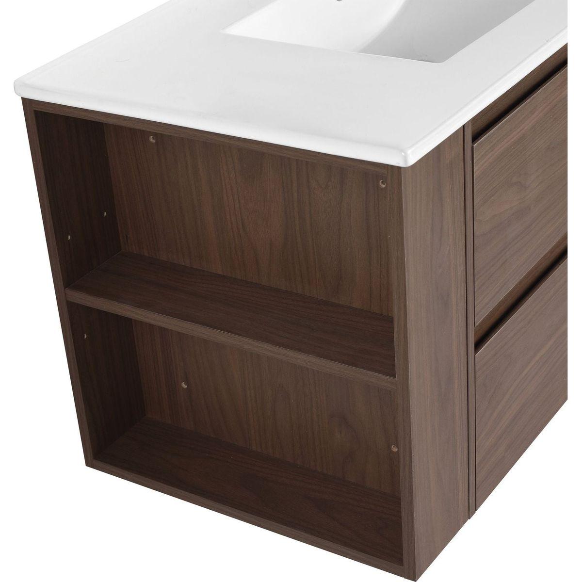 36" Wall Mounting Bathroom Vanity With Ceramic Sink, Soft Close Drawer