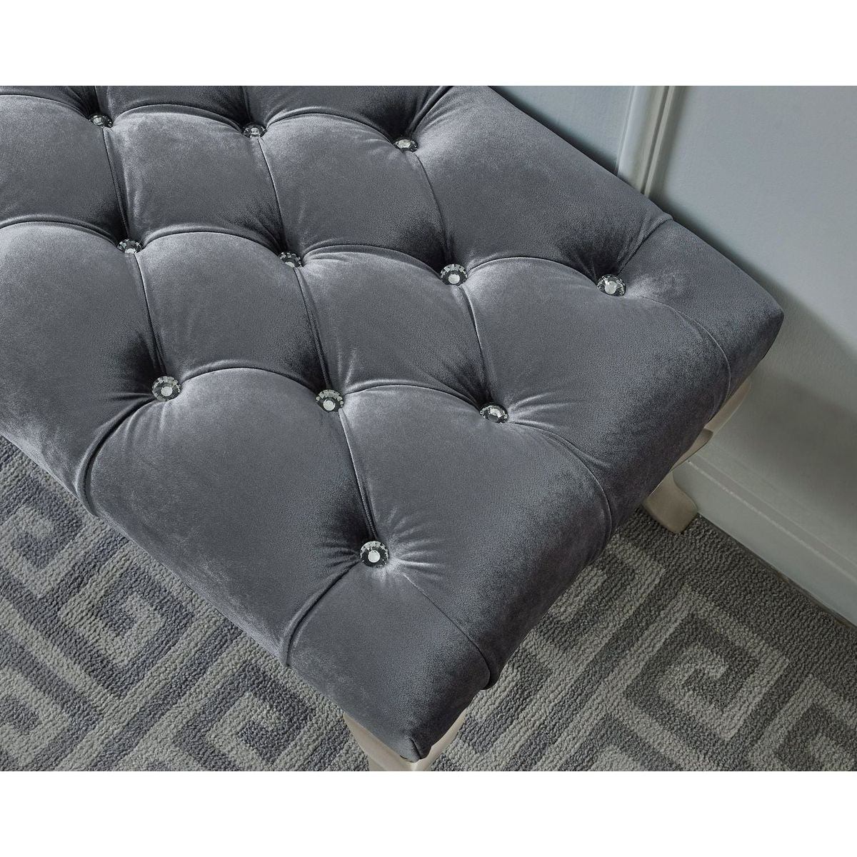 Decor Maxem Tufted Fabric Upholstered Bench Nailhead Trim, Gray